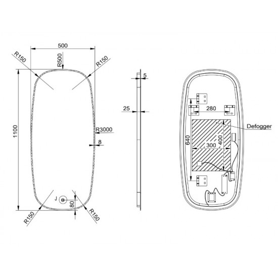 Φωτιζόμενος Καθρέπτης Μπάνιου Led Luminor Zen 50 Με Μεταλλικό Μαύρο Πλαίσιο ZEN50110